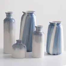 手描き青色シンプル陶器製フラワーベース【乾燥花・インテリア装飾用・高級感】