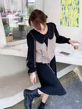 黒色ドールカラーのワンピースドレス【高級感あるマーメイドスカート・春秋用】（セットアップ対応）