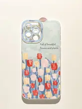 油絵風花柄iPhoneケース【グリーン・防衝撃・透明デザイン・複数機種対応】（セットアップ対応）