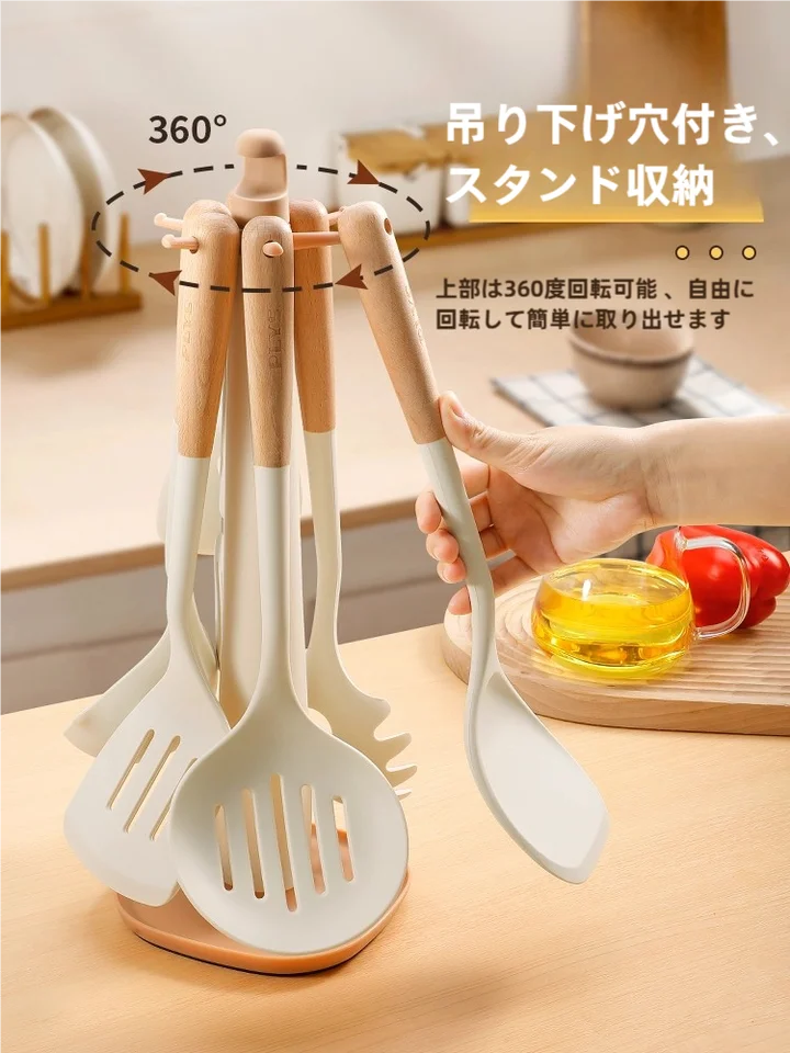 シリコン製 調理器具セット【耐熱性・フライパン用スパチュラ・スプーン・不粘仕様】