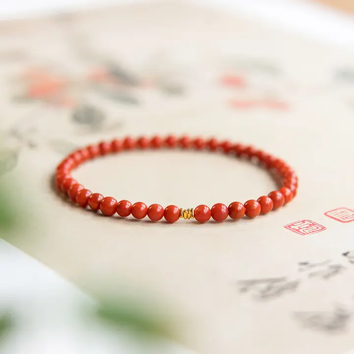 南紅手串【天然石・赤色・18k金仕様】