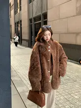 100%ウール製 ヒョウ皮風一体型コート【女性用・冬季・リバーシブル・ゆったりデザイン】