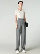 上品なグレーのストレートパンツ【春用・ウール混・女性用・オフィススタイル】