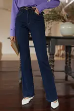 ハイウエストデニムパンツ【フレアシルエット・フレンンテージ・スリム効果】