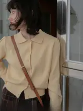 ポロカラー短丈ニットカーディガン【秋用・女性用・スリムフィット・インナーとして最適】