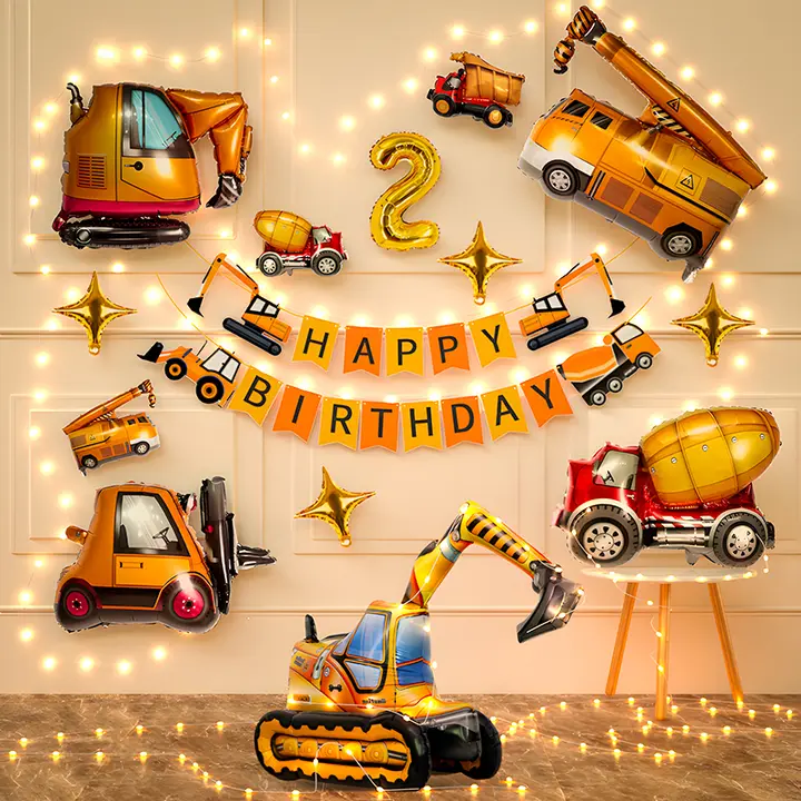 誕生日用掘削機テーマデコレーションセット【男の子用・1歳～3歳用・バルーン付き】