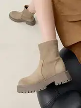 丸トゥ厚底ソックスブーツ【粗いヒール・シンプルデザイン・秋用・ショートブーツ】