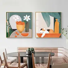 北欧スタイルのカートゥーン猫の壁掛けアート【モダン・リビング用・温かみのあるデザイン】
