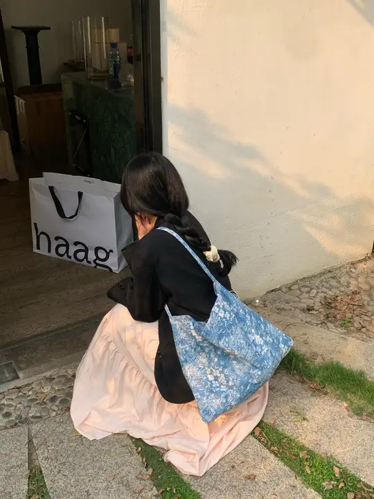 Maymoon 大容量キャンバスショルダー トートバッグ【夏用・小倉ブルー・デザイン性あり】