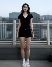 高ウエストブラックショートパンツ【女性用・タイト・スリムフィット・セクシー】