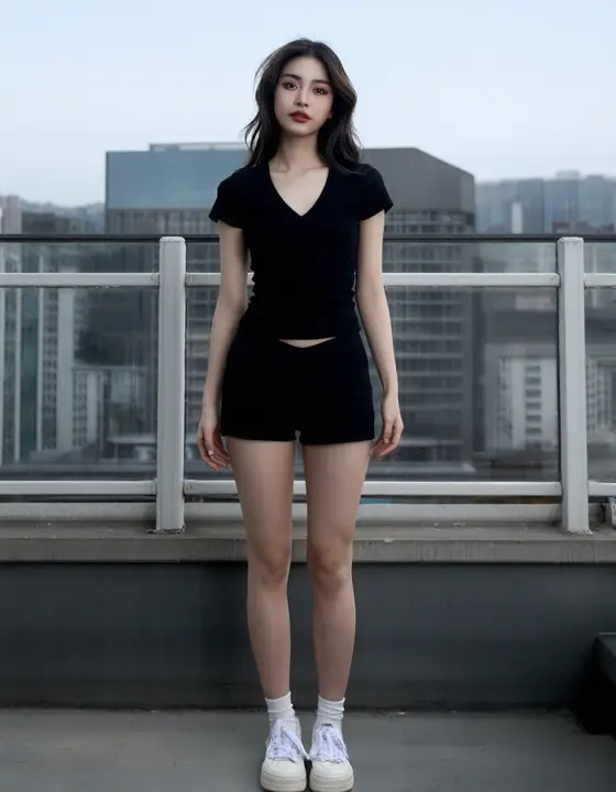 高ウエストブラックショートパンツ【女性用・タイト・スリムフィット・セクシー】