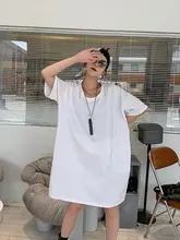 大きいサイズのラウンドネックTシャツ【ショートスリーブ・ゆったり・オーバーザヒザ・コットン製・カジュアル】