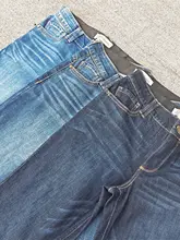 高腰ストレッチデニムパンツ【水洗い加工・猫髭模様・フレアシルエット・大きいサイズ】