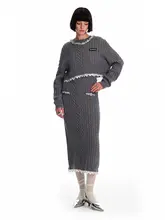 ラメニットセーターとレースのコンビネーションファッション【混合ウール・デザイン仕立て】（セットアップ対応）