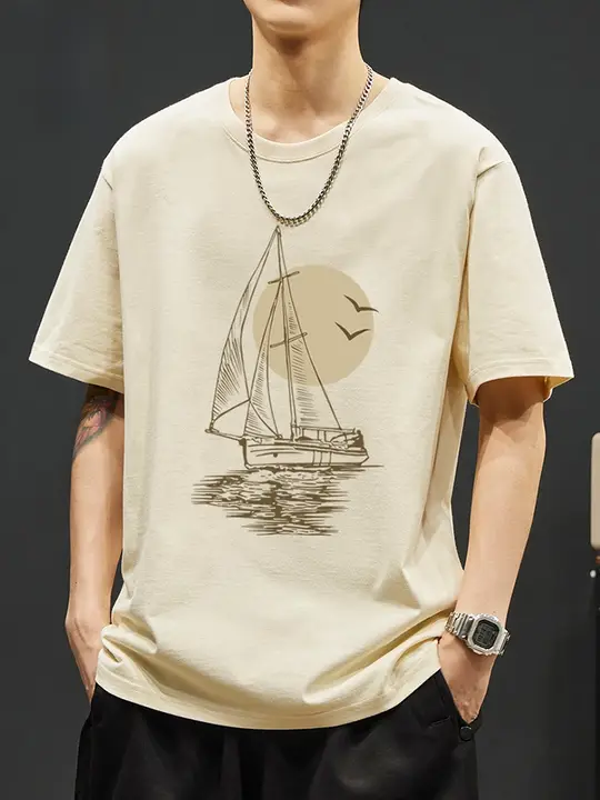 夏用 半袖Tシャツ【ゆったりフィット・コットン・プリントデザイン・ラウンドネック】