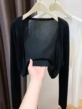 黒の天絲製薄手カーディガン【夏用・UVカット・ショート丈】（セットアップ対応）