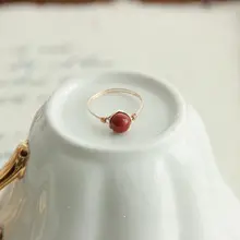 天然南紅瑪瑙リング【14Kゴールドコーティング・手作り・ワイヤーラップデザイン】