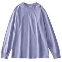コットン製 丸首長袖Tシャツ【厚手・無地・カジュアル・ユニセックス・ミストパープル】