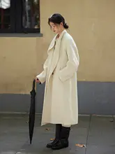 Nice peopleAW デザイン性のあるアルパカウールダブルフェイスコート【大きな襟・ダブルボタン】