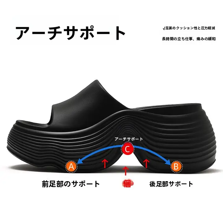 厚底増高サンダル【レディース・夏用・滑り止め・ビーチ用】