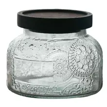保存容器 ガラス 木製蓋 レリーフ ヴィンテージ キッチン 食品 コーヒー豆 茶葉 収納 湿気対策