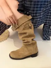 プレッツェルデザインのロングブーツ【厚底・膝下丈・女性用・ライディングスタイル】（セットアップ対応）