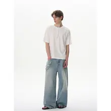 デザイン性抜群のヘンリーネック半袖Tシャツ【ユニセックス・ボタン付き・アメリカンスタイル】