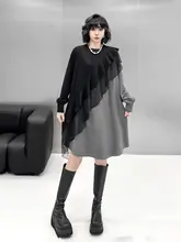 春の新作！木耳縁デザインの優雅なチュニックワンピース【カラーブロック・フィット】（セットアップ対応）