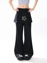 Y2Kスタイル 星形スパンコール装飾のハイウエストフレアパンツ【スリムフィット・長ズボン】（セットアップ対応）