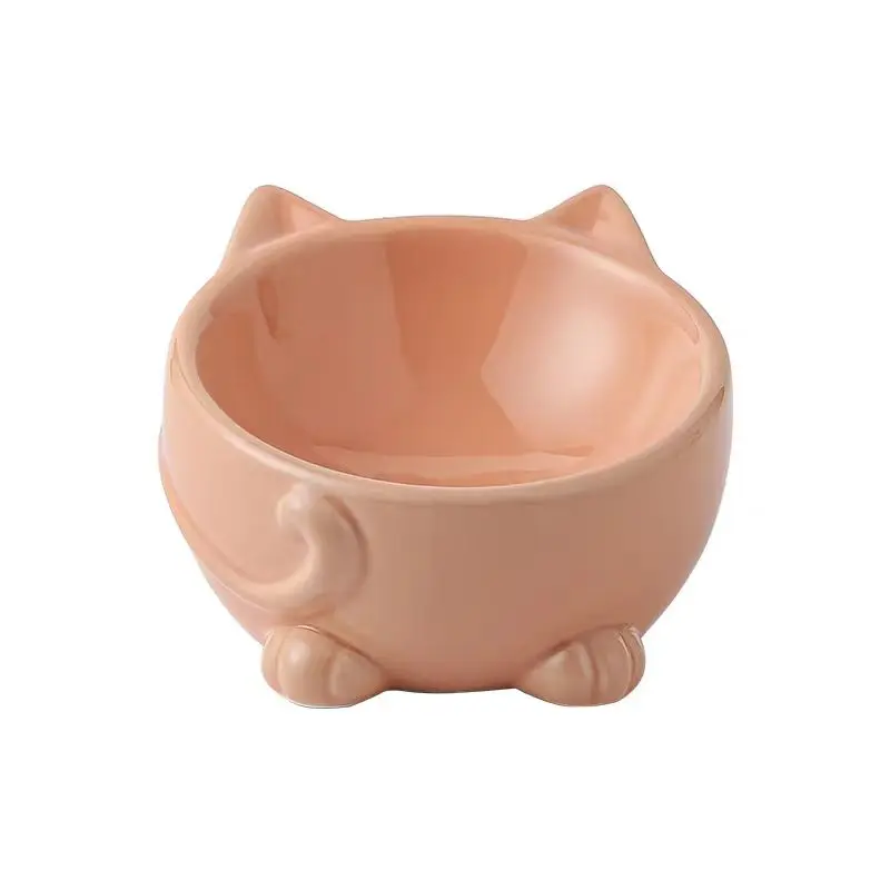 陶器製猫用高脚食器：飲水用・首の保護・斜口デザインで猫の健康をサポート