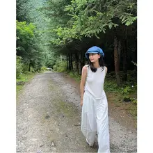 方米儿 ヴィンテージ風 シンプルトップス【ゆったりデザイン・感・カジュアル】とワイドパンツセット