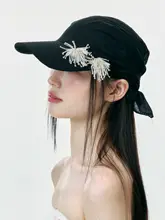 秋夏用バイカラーデザインのUVカットキャップ【水晶装飾・女性用・ハットスタイル】