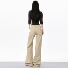 デニムフレアパンツ レディース ローウエスト 着痩せ アメカジ ヴィンテージ カーキ フロア丈 春 秋「FKUG」
