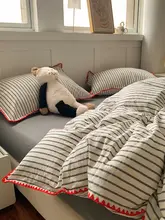 寝具四点セット コットン100%  ストライプ柄 シンプル 寮用