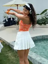 編み紐ウエストのプリーツスカート【夏用・ハイウエスト・ショート丈】