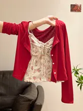 白色Vネック花柄フリルデザインのオープンショルダーキャミソール【女性用・夏の軽やかなトップス】（セットアップ対応）