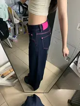 深い青のワイドレッグデニムパンツ【梨型体型対応・低ウエスト・春用】