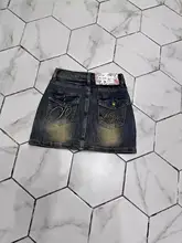 刺繍入りデニムミニスカート【ハイウエスト・Aライン・夏用・スリムフィット】