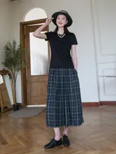 コットンチェックAライン中長型スカート【夏用・シンプル・体型カバー】