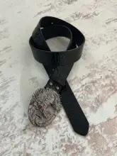 レトロパンク風メタルバックルベルト【ユニセックス・黒いワニ革風・重厚感】