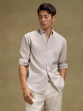 リネン混紡ヘリンボーンシャツ【メンズ・春夏用・ゆったり・長袖】