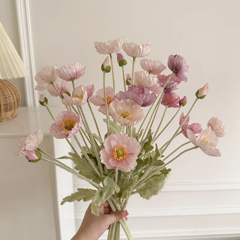 アイスランドポピーの造花：西欧風リビング装飾に最適なシングルブーケ材