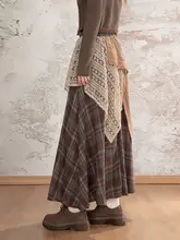 レトロブラウン不規則チェックAラインスカート【秋冬用・ロング丈】（セットアップ対応）
