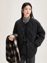 菱形キルティングデザインのラウンドネックダウンコート【ファッション・ゆったりタイプ】（セットアップ対応）