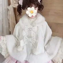 秋冬用の毛糸のケープ【可愛いリボン付き・短丈・厚手】