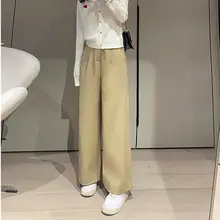 カーキ色 レディース フィット ワイドレッグパンツ【春秋用・カジュアル・スリム効果】
