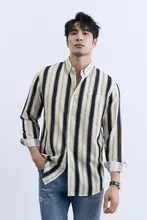 夏用 薄手イタリアンカラーストライプシャツ【ビジネスカジュアル・長袖・ノーアイロン】