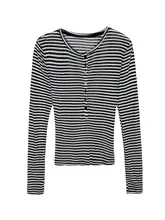 コントラストストライプのハンリーネック長袖Tシャツ【春用・スリムフィット】