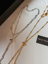 調節可能なロングメタルネックレス【シンプルデザイン・ゴールドシルバー・ニットチェーン用】