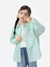 チェック柄の女の子用シャツ【春用・愛心マーク・ファッション・翻領】（セットアップ対応）